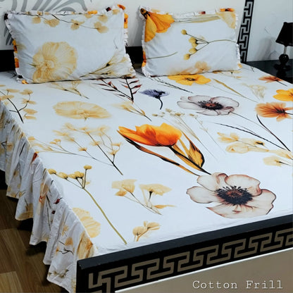 3 piece stiched 2 sided frill bedsheets