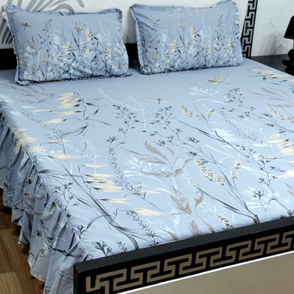3 piece stiched 2 sided frill bedsheets