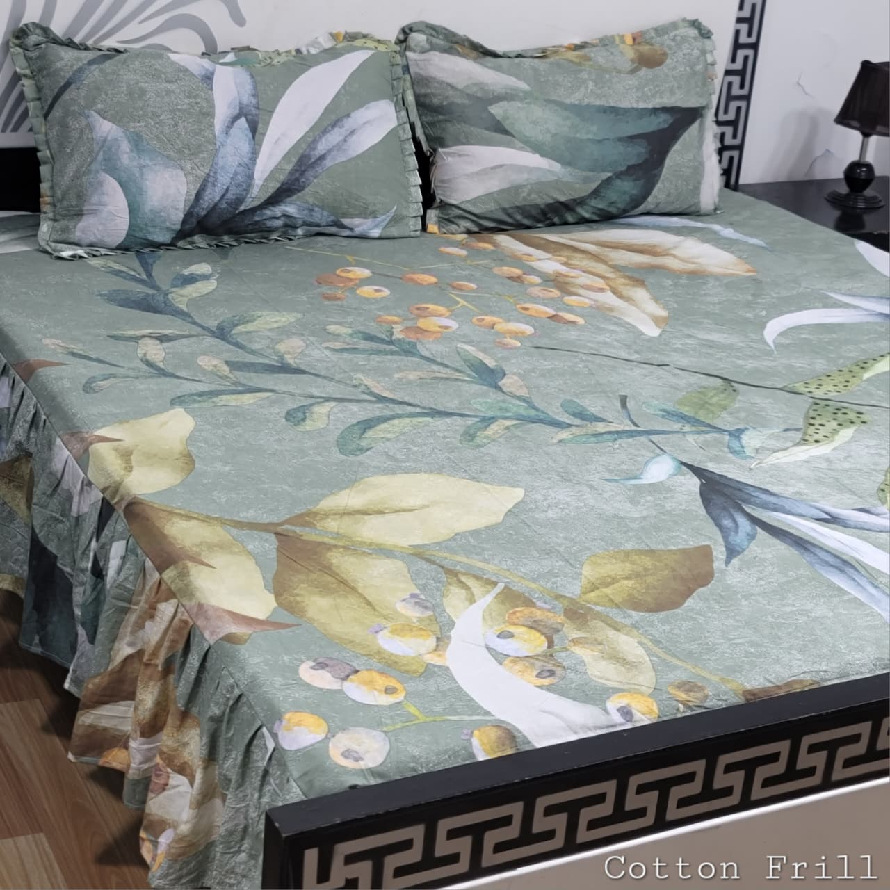 3 piece stiched 2 sided frill bedsheets