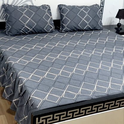 3 piece stiched 2 sided frill bedsheets