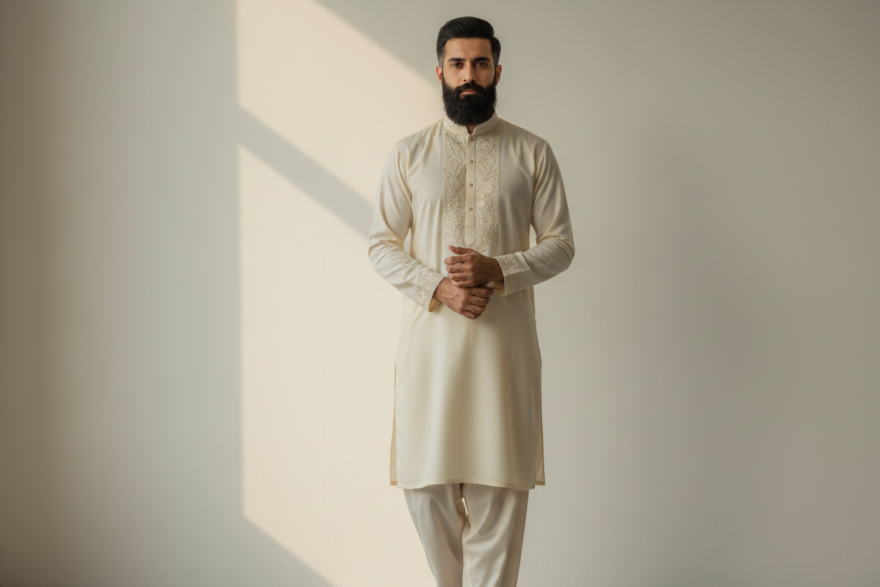 pakistani man wear Kurta Shalwar